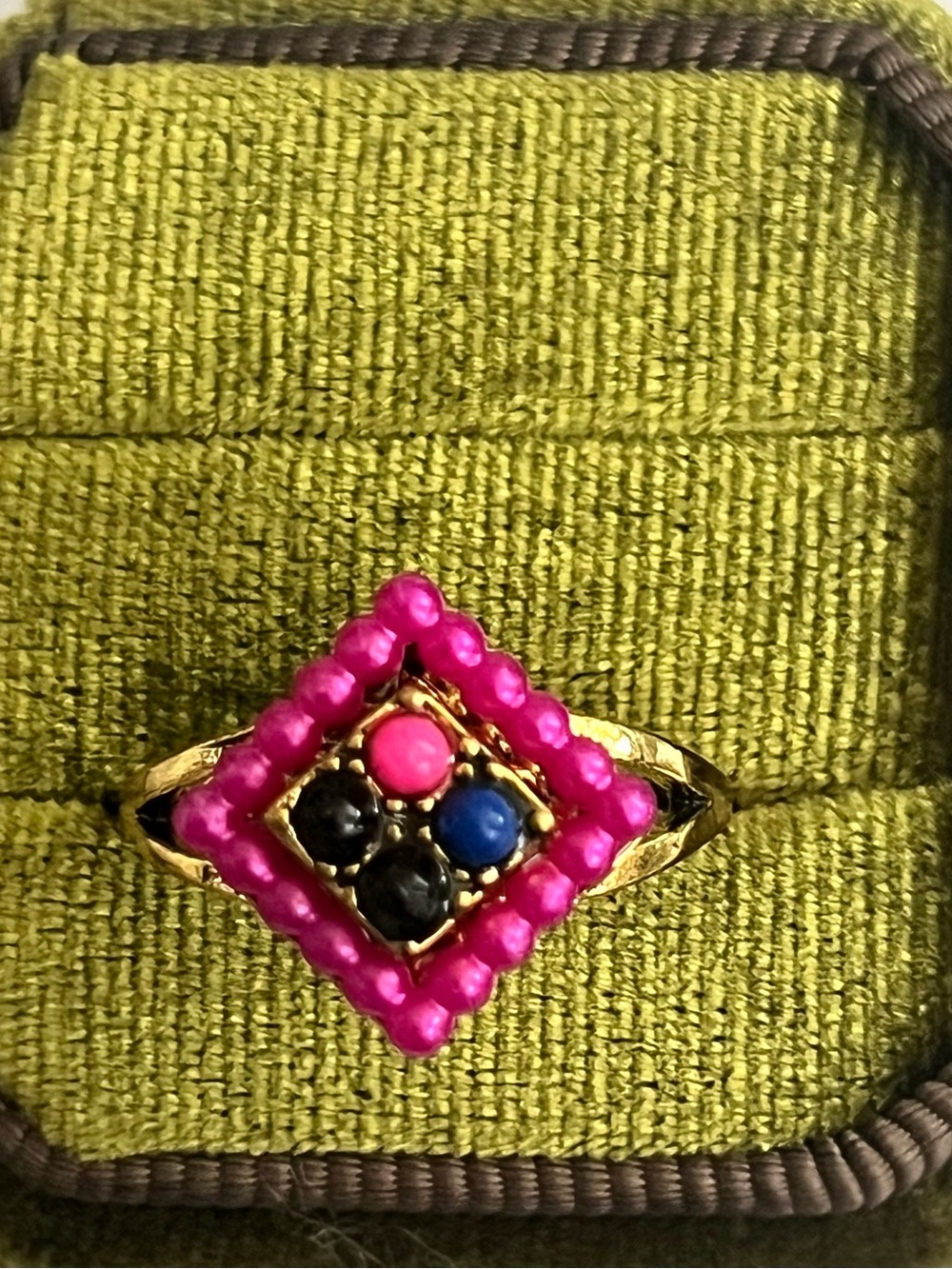 Vintage/Bohemian Design Stainless Steel Golden w/ Multicolor Beads Ring S 9